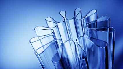 Naklejka premium Transparent glass panels rising in blue abstract composition.