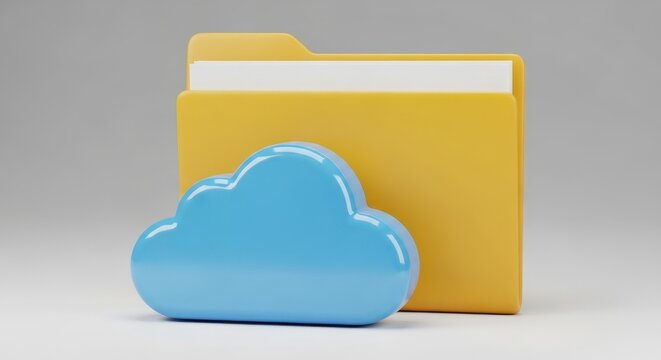 Blue cloud icon with yellow folder on white background