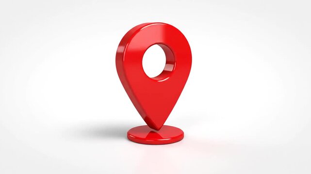 Red 3D map location pin on white background