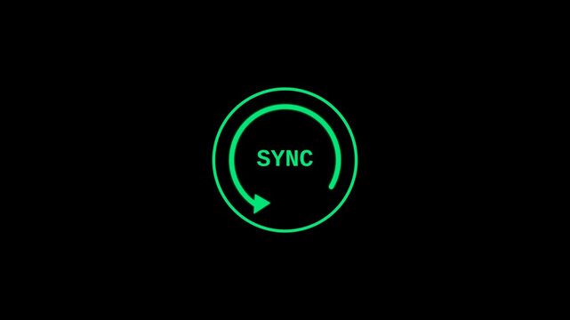 Digital sync loading animation with rotating green circular progress bar animation