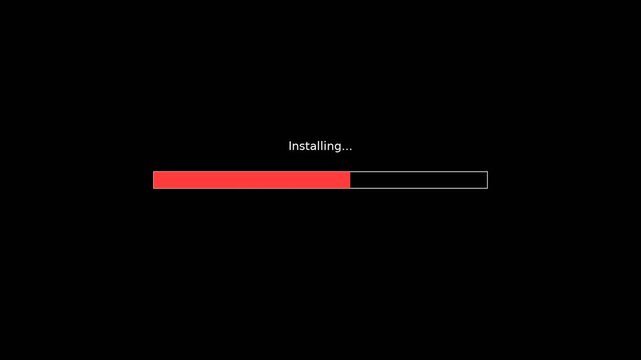 Digital software installation progress bar with error message notification animation