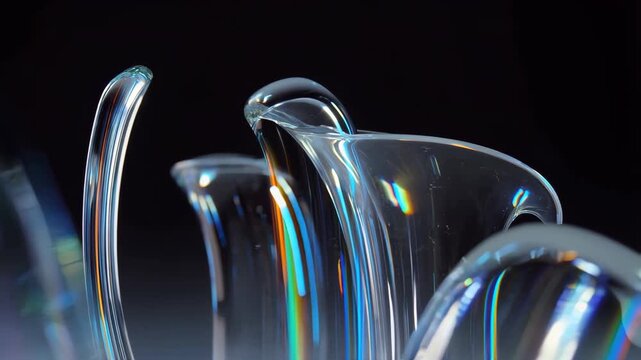 Abstract close-up of glass objects with colorful light reflections
