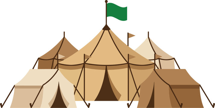 Flat Vector Illustration of Traditional Historical Tents Karbala