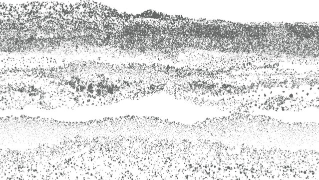 black and white stippled mountain landscape with layered hills created using pointillist dot shading abstract background