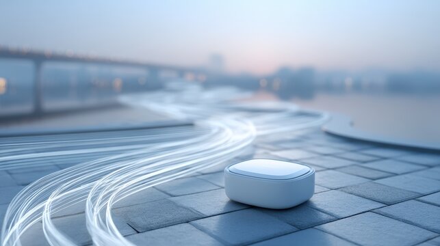 A compact mobile hotspot device on a blurred pastel background, ideal for connectivity and wireless internet concepts, gadget on abstract background
