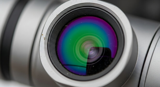 Detailed view of camera lens with multilayer coating photography reflection