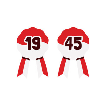 1945 Independence Celebration Ribbon Badges Red and White Vector Icons