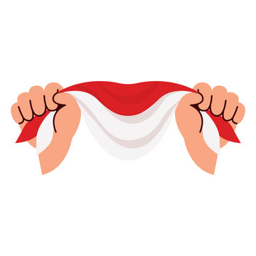 Hands Holding Indonesian Flag Fabric Banner National Patriotism Concept