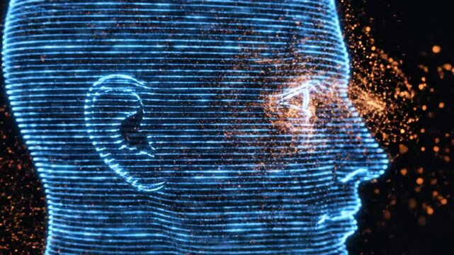 Human head profile made of digital lines.