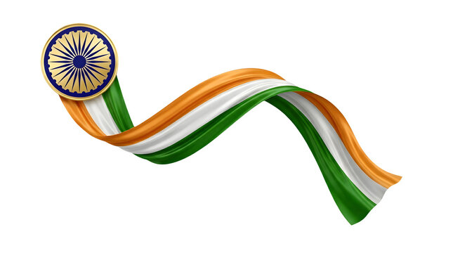 Indian flag ribbon with ashoka chakra on transparent background