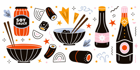 Asian Cuisine Elements A Vector Illustration Of Soy Sauce And Related Dishes © Juna