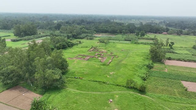 Aerial view of ancient ballal dhipi archeological site in west bengal