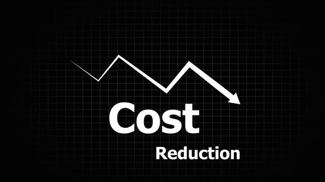 Cost reduction graph with a downward arrow on a grid background reduction in cost chart