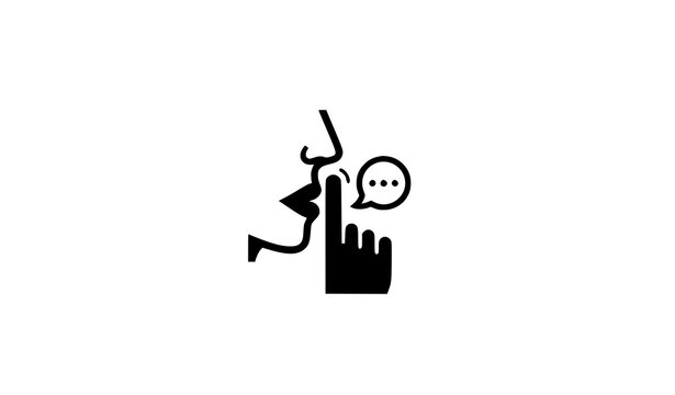 Minimal Quiet Whisper Pssst Filled Icon with Shush Face Vector Symbol