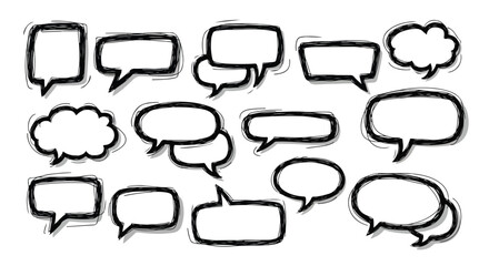 Fototapeta premium Collection of various empty comic book speech bubbles on a white background for dialogue and text