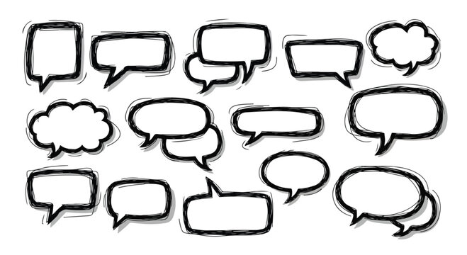 Collection of various empty comic book speech bubbles on a white background for dialogue and text