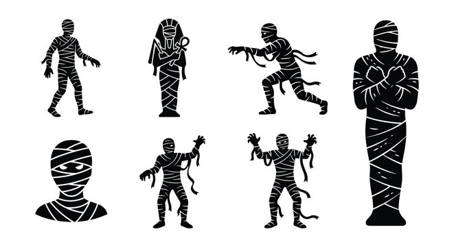 Human figure silhouettes in various poses flat vector illustration