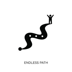 Fototapeta premium Silhouette of a winding path with a raised arms figure against a white background abstract achievement ambition ascent challenge completion