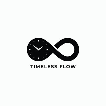 Clock face combined with infinity symbol a black silhouette on a white background time symbol loop eternity continuous perpetual