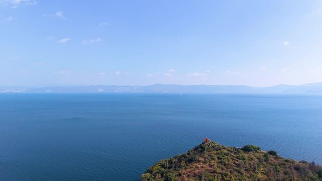 Aerial view of Lu Cong Scenic Area in Fuxian Lake, Yunnan Province