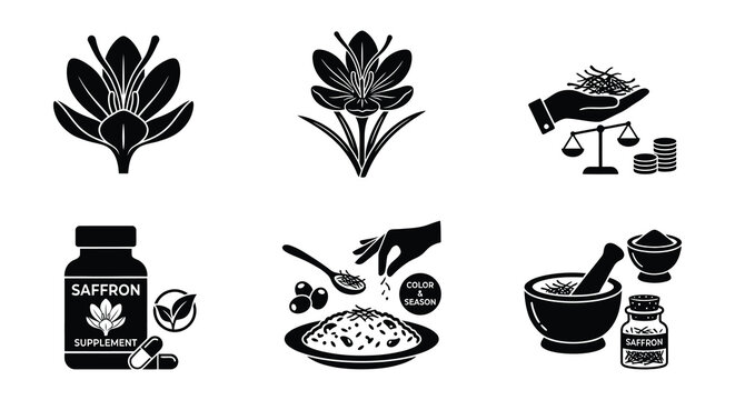 Herbal Remedies And Botanical Elements Black Silhouette Vector Illustration