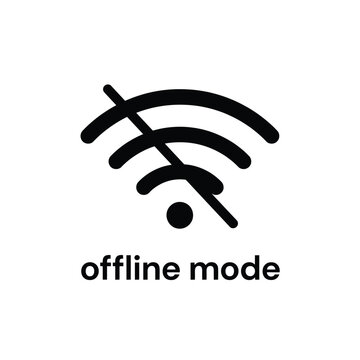Offline mode icon featuring a wifi symbol with a diagonal line black on white background disconnected connection wireless signal