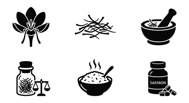Herbal Remedies And Botanical Elements Black Silhouette Vector Illustration