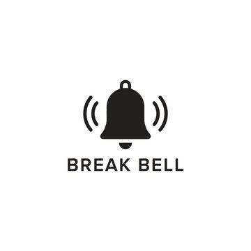 A black silhouette of a bell with sound waves on a white background representing a break time signal black and white