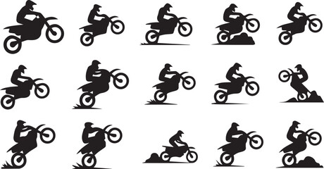 Motocross Dirt Bike Rider Silhouette Icon Set Freestyle Stunts Vector © Vector 4 You