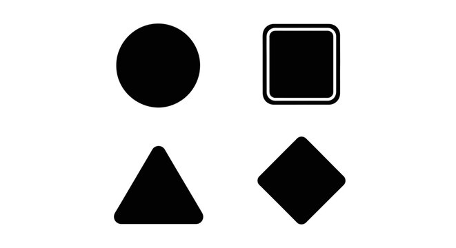 Four basic geometric shapes: circle, rounded square, triangle, and diamond on a clean white background