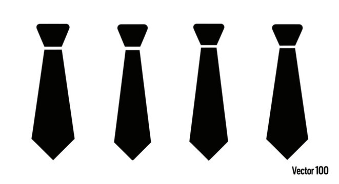 Four Black Neckties Arranged in a Row on a White Background, Minimalist Vector Illustration