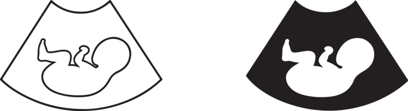 Baby Ultrasound Diagnostic Sonography Black Silhouette and Outline Vector.