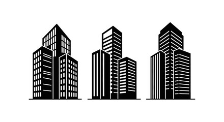 Obraz premium Modern Cityscape Silhouette - Diverse Office Building Vector Illustration