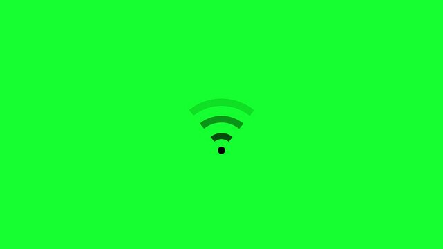 Black Wi-Fi signal icon animation with expanding network bars on a green screen background representing wireless internet connectivity hotspot chroma key and digital communication
