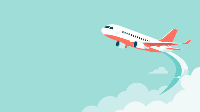 Passenger airplane flying above clouds in flat vector style