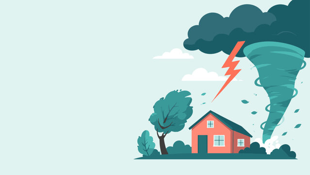 Vector illustration of tornado striking near a house