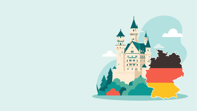 Germany map with flag colors and fairy tale castle vector