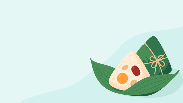 Leaf wrapped rice dumpling with sliced filling vector illustration
