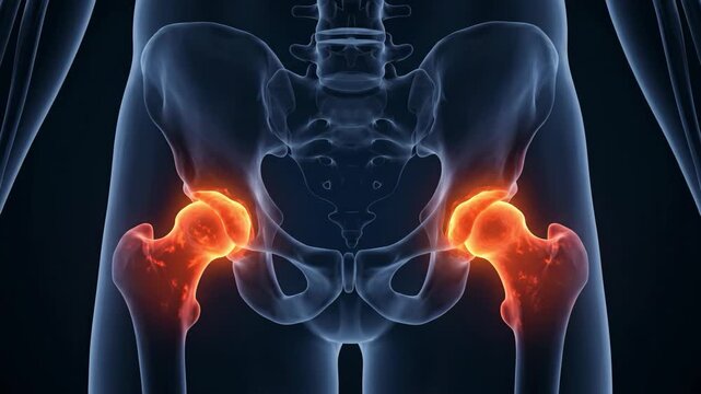 Anatomical animation of human pelvis with hip joint pain