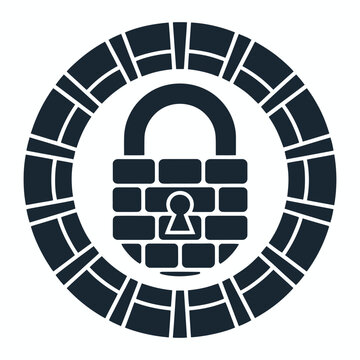 Firewall Lock Icon T‑Shirt Design &ndash; Cybersecurity Padlock Brick Wall Emblem