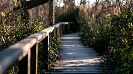 Naklejka premium An invigorating nature trail unfolds across a richly textured wooden floor accentuated by gentle shadows that create depth and serenity