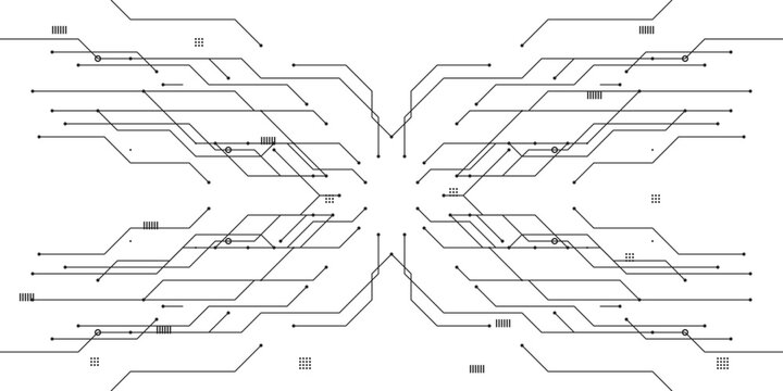 Abstract futuristic digital technology circuit board schema layout with geometric lines connections and high tech processor grid vector illustration concept