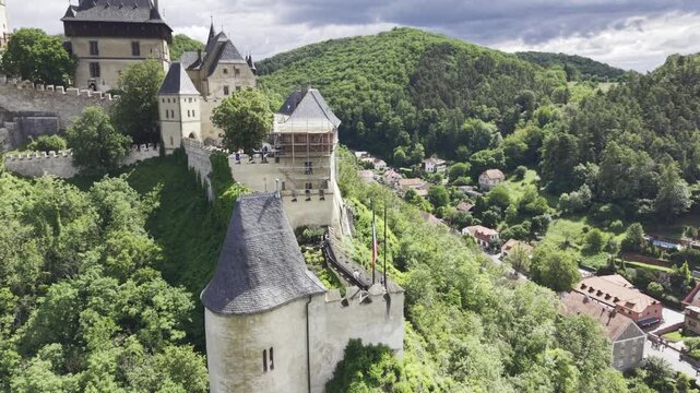 Karl&scaron;tejn Castle, Prague, Czech Republic, aerial drone view,