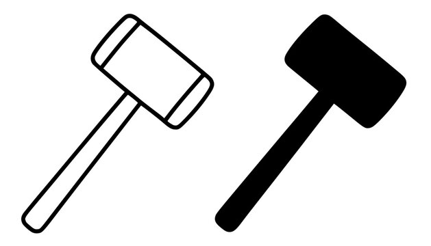 Rubber mallet minimalist icon, black and white in outline and silhouette design