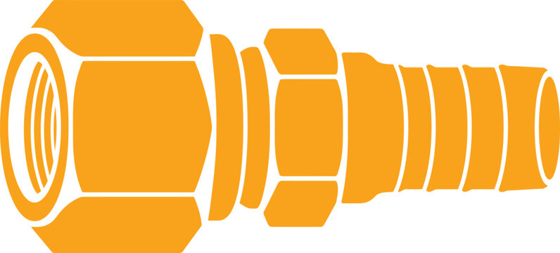 Orange industrial pipe fitting with hexagonal bolt and threaded end section