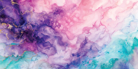 Fototapeta premium Abstract colorful watercolor background with textured paint, soft cloud sky and grunge paper texture with vibrant pink blue yellow orange tones illustration design