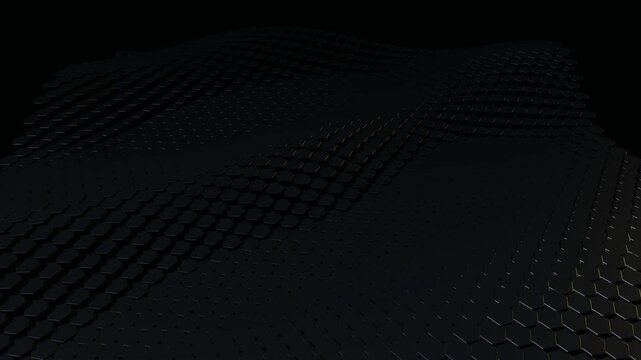 Abstract dark background with a wave of 3d hexagonal pillars