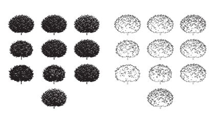 Collection of different round tree and bush top down views for garden design. © Sara Studio
