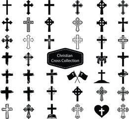 Fototapeta premium Christian Cross Icon Set Featuring Sacred Faith and Worship Symbols