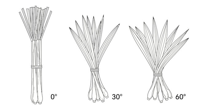 Technical drawing of cable ties at different angles.